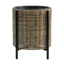 Planter WICKER with stand D39xH45cm, light brown