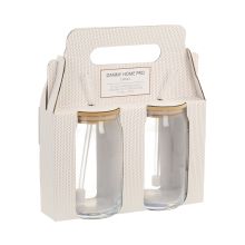 Drinking glasses CLASSIC 2pcs 500ml, with lid and glass straw