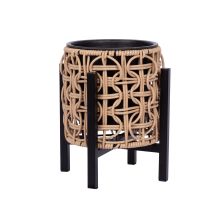 Planter WICKER with stand 20x20xH23cm, light brown