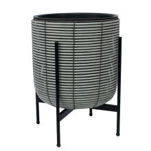 Planter WICKER with stand 38x38xH49cm, beige-grey