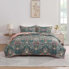 Bedspread with pillowcases VERONA 220x220cm 1pc, 50x75cm 2pcs, green/pink