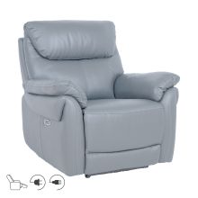 Recliner armchair BOWEN with electric mechanism, grayish beige genuine leather