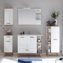 Vannitoamööbli komplekt valamuga 923 valge/tamm, LED, seinakapiga