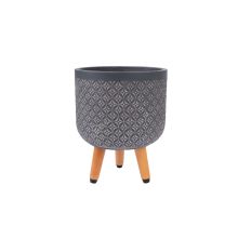 Lillepott SKY PAO D24xH29.6cm, tumehall, puidust jalgadega