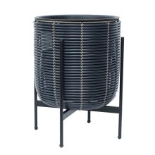 Planter WICKER with stand 38x38xH49cm, black/brown