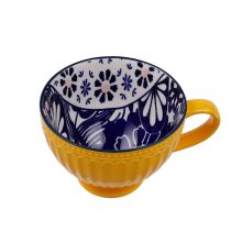 Mug SEREN H7,7cm 355ml, yellow stripe/blue