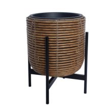 Planter WICKER with stand 30x30xH38cm, brown
