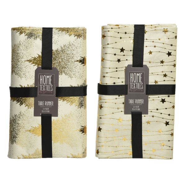 Tablecloth GLOW 32x150cm, beige velvet, mix