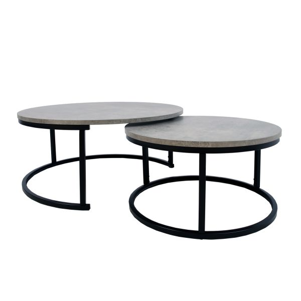 Coffee tables 2pcs BRITU D60xH32cm, D80xH35cm, grey