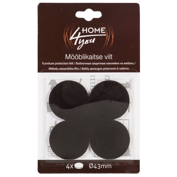 Mööblikaitse vilt D43mm, 4tk, must
