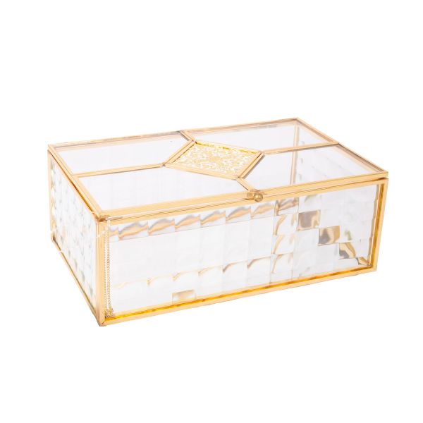 Glass box BERYL 20x12xH7,5cm, golden