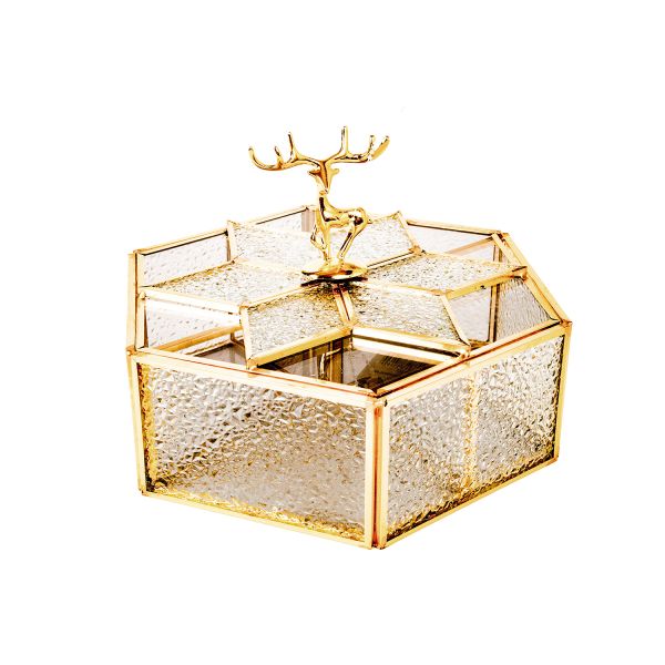 Glass box BERYL 20x20xH6cm, golden