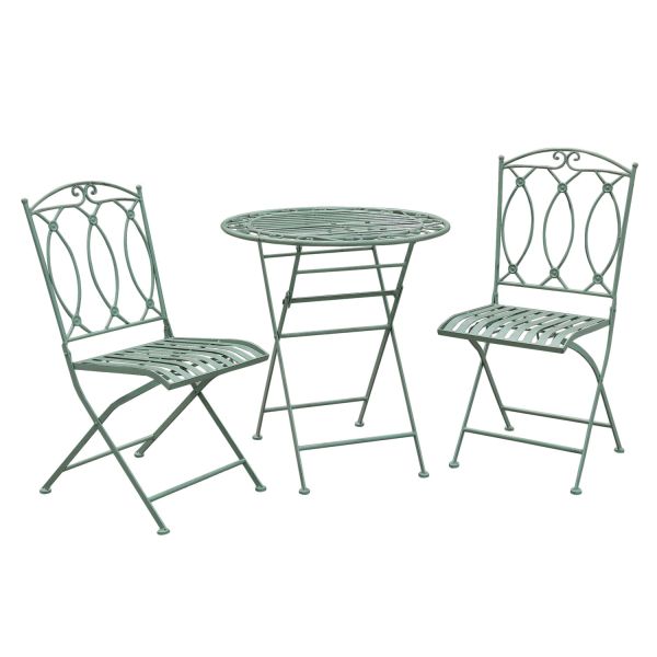 Balcony set MINT table and 2 chairs, antique green metal