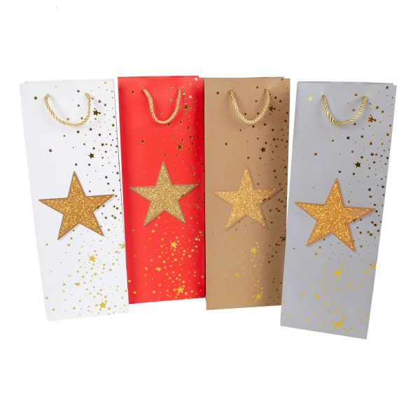 Kinkekott pudelile STAR-4, 12x8x36cm, mix