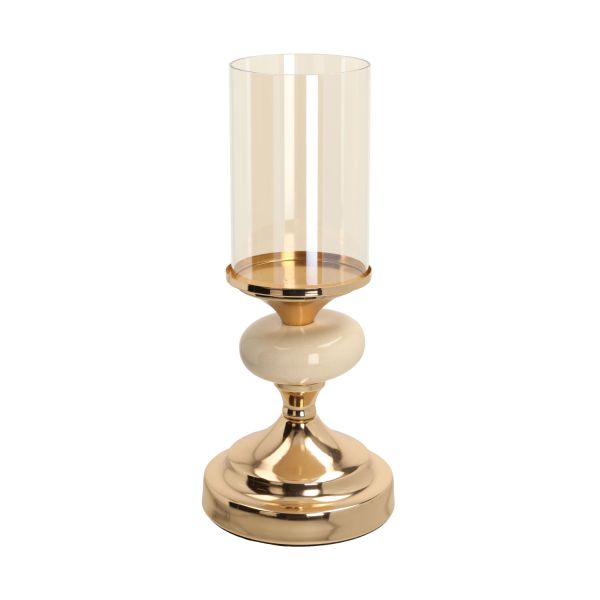 Candlestick LAUDRE D11xH25cm, white/gold