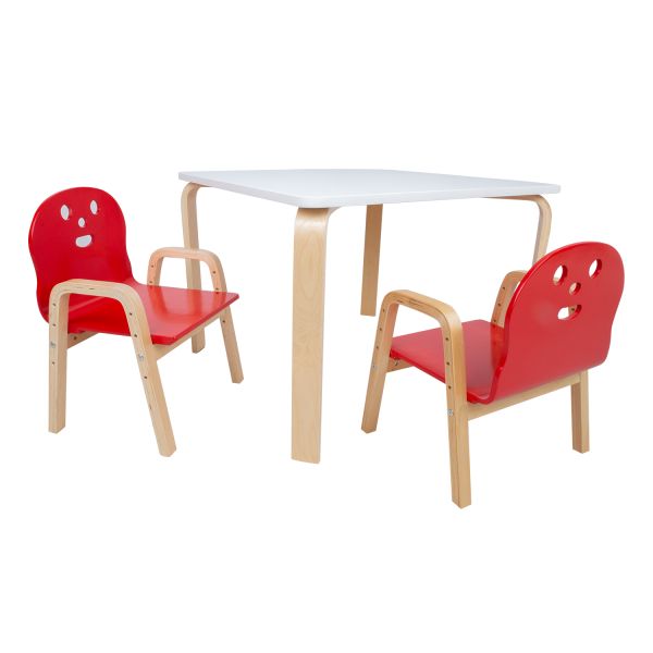 Kids set HAPPY table, 2 chairs, white/red