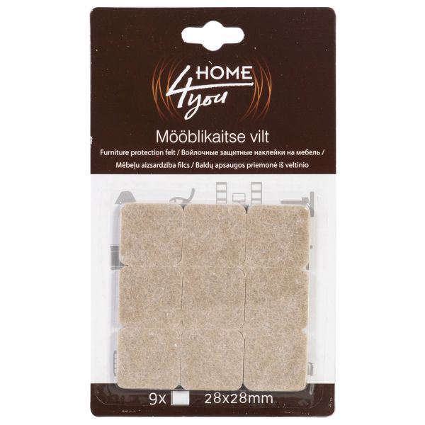 Mööblikaitse vilt 28x28mm, 9tk, beež
