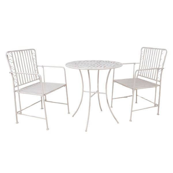 Balcony set JASMINE table and 2 chairs, antique white metal