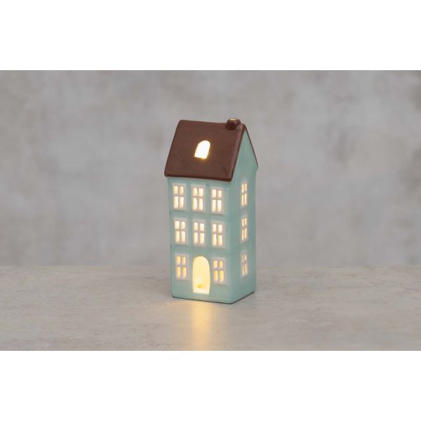 Finnlumor House Lantern with LED-lights Copenhagen light blue 19 cm