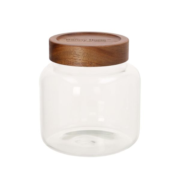 Glass jar RIVA D13xH14cm 1300ml acacia wood with lid