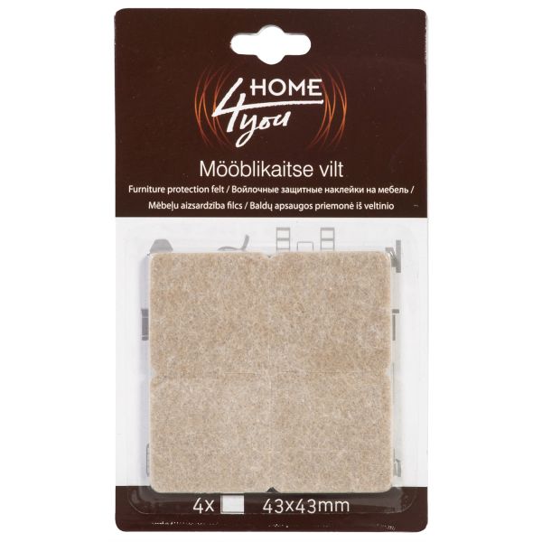Mööblikaitse vilt 43x43mm, 4tk, beež