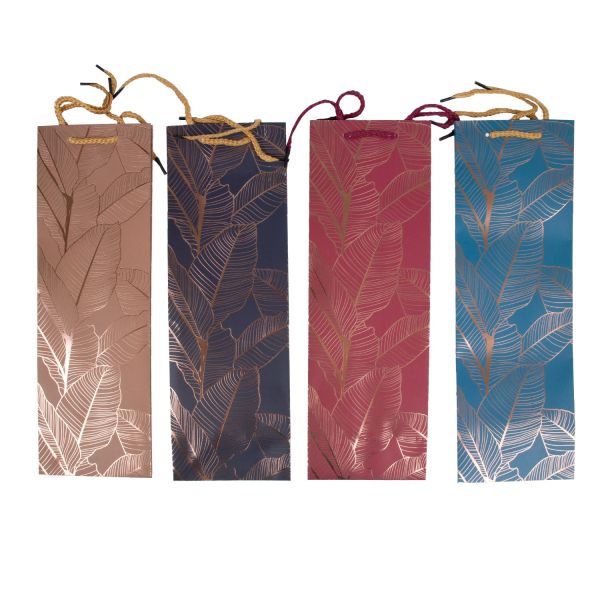 Kinkekott pudelile LEAF, 12x8x36cm, mix