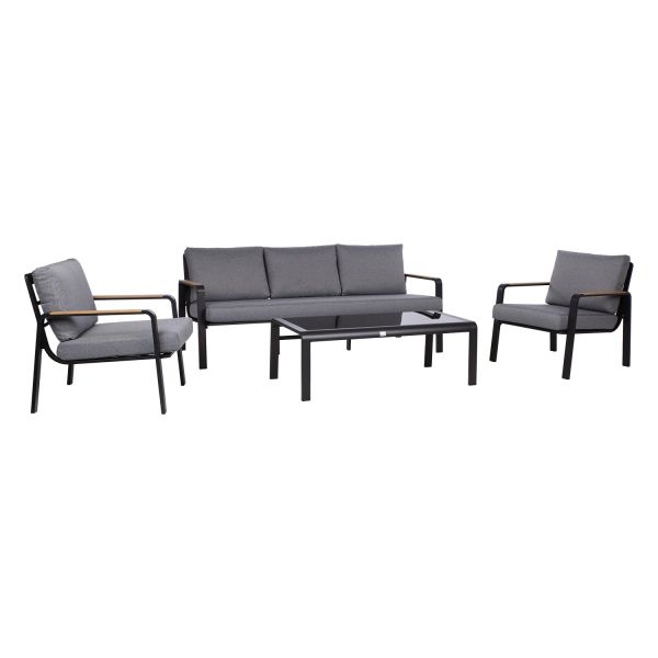 Garden furniture set LONA table, sofa and 2 chairs, grey/black