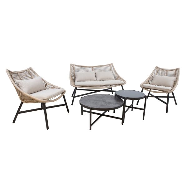 Aiamööblikomplekt HELSINKI diivan, 2 tooli ja 2 lauda, beež