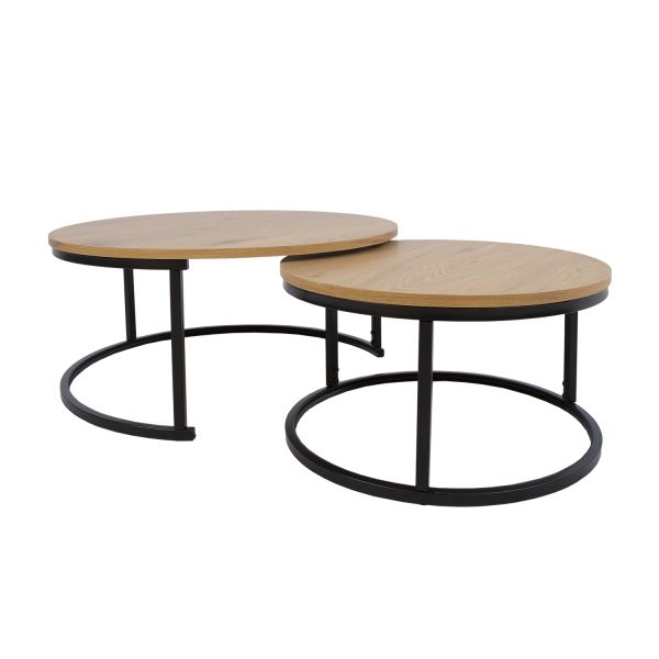 Coffee tables 2pcs BRITU D60xH32cm, D80xH35cm, light wood
