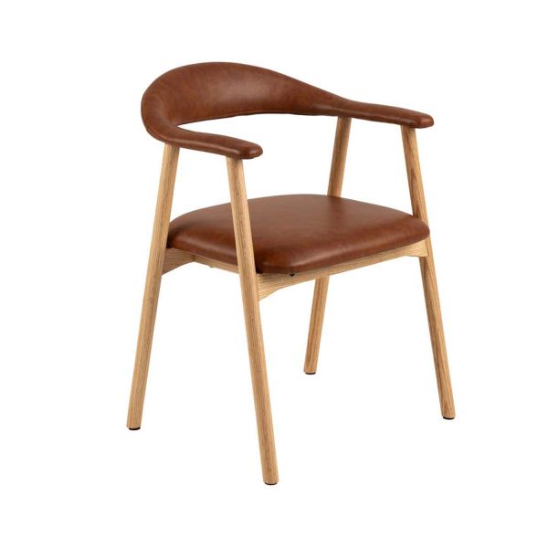 Dining chair ADDI with armrest, brown