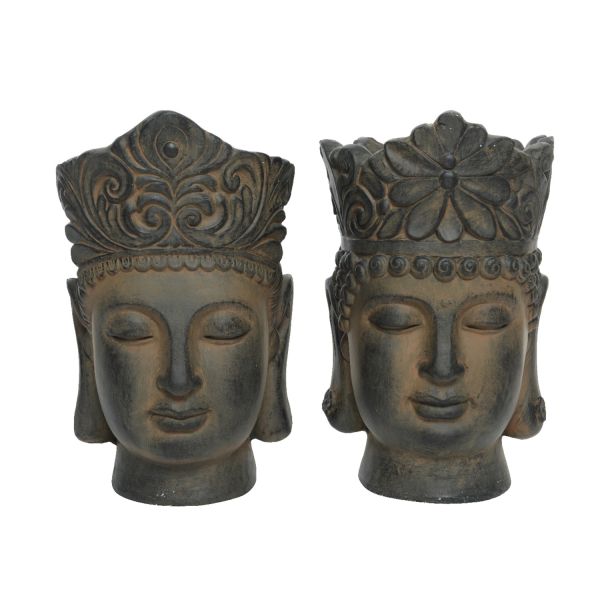 Flower pot BUDHA HEAD H36cm, brown, mix