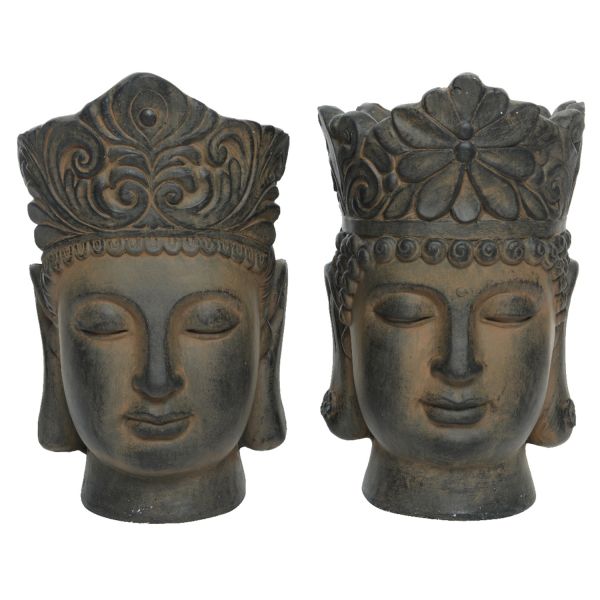 Flower pot BUDHA HEAD H50cm, brown, mix