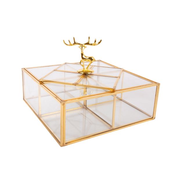 Glass box BERYL 18x18xH6cm, golden