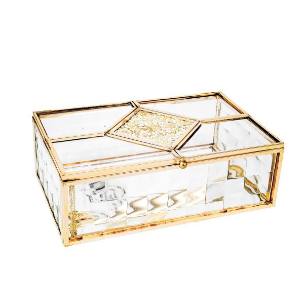 Glass box BERYL 16x10xH5,5cm, golden