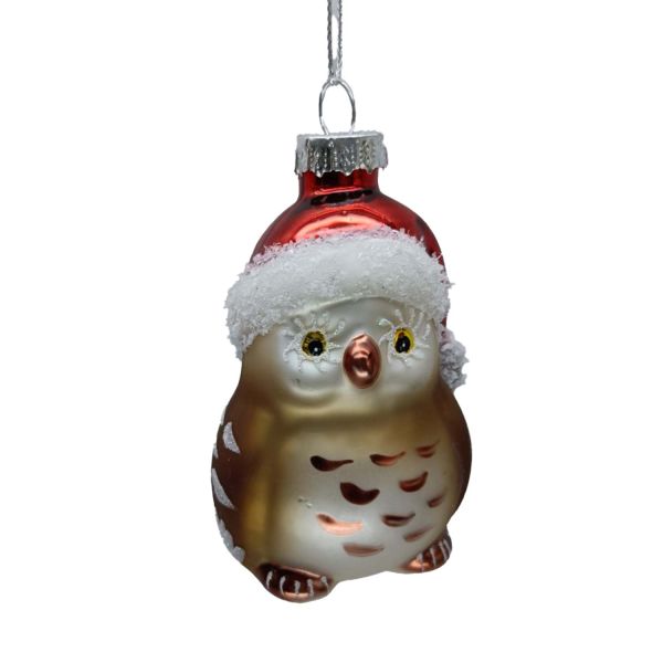 Christmas ornament JOY OWL 8cm, glass