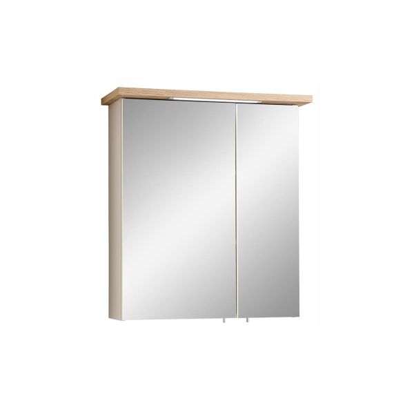 Зеркальный шкаф с LED-светильником PELIPAL серо-бежевый/дуб
