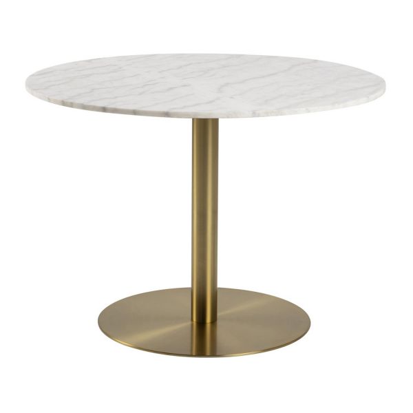Dining table CORBY D105xH75cm, white marble/brass