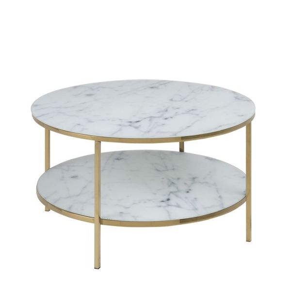 Coffee table ALISMA D80xH45cm, white marble/golden