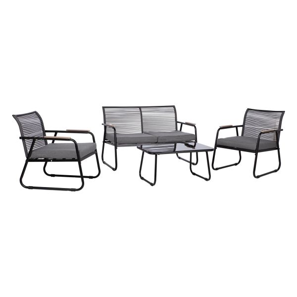 Garden furniture set MACOS table, sofa and 2 chairs, grey/black