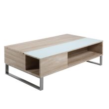 Придиванный столик AZALEA 110x60x35см, столешница: мебельная доска/белый стекло 5мм, цвет: дуб, ножка: металл