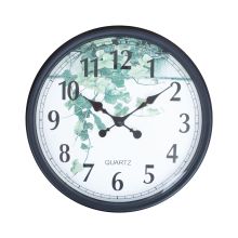 Wall clock BARRY D40cm, black frame, plant print