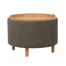 Ottoman/ table HIRO D56xH42,5cm, green, with storage and tray