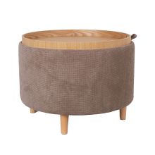 Ottoman/ table HIRO D56xH42,5cm, light brown, with storage and tray
