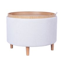 Ottoman/ table HIRO D56xH42,5cm, white, with storage and tray