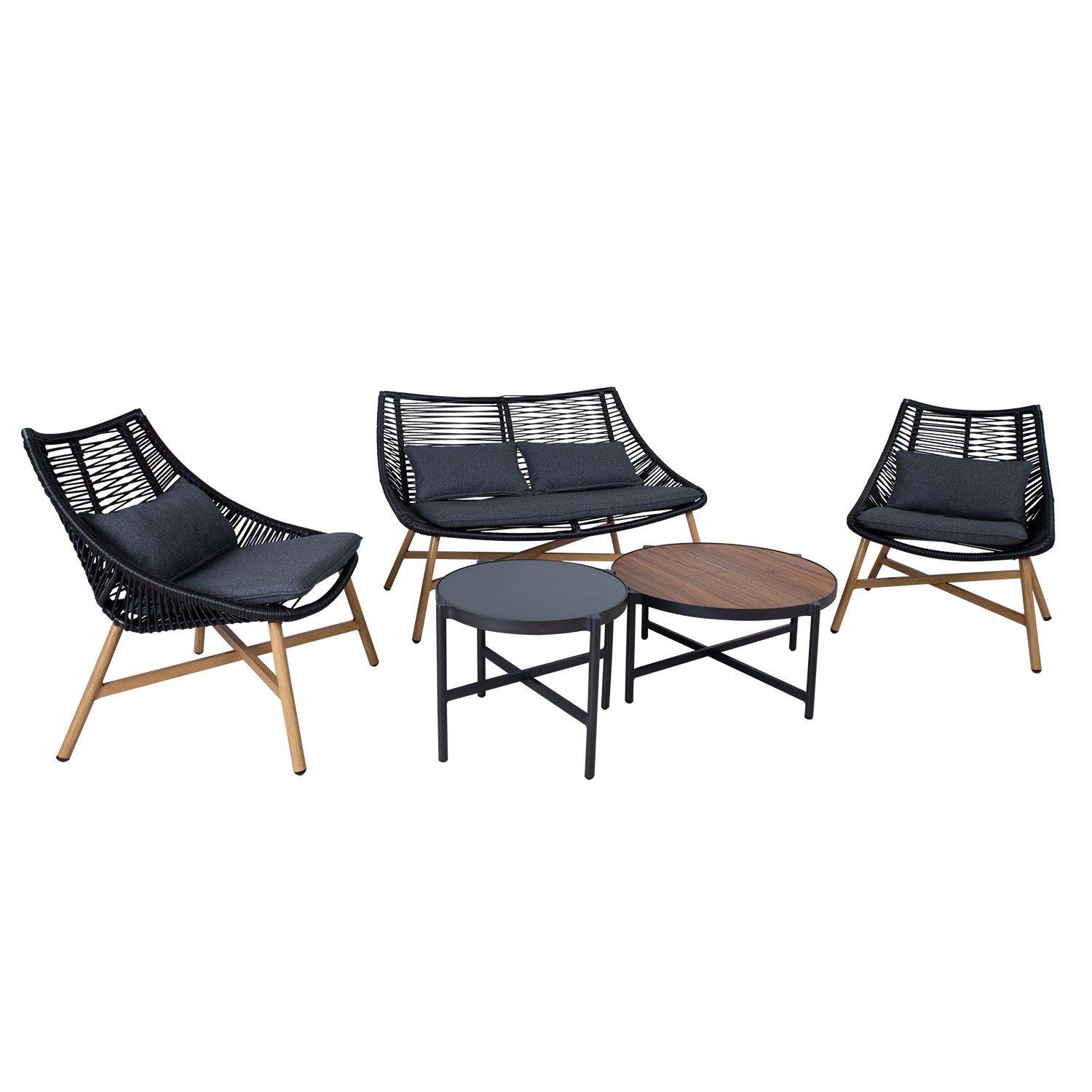 Garden furniture set HELSINKI 2 tables sofa 2 chairs black
