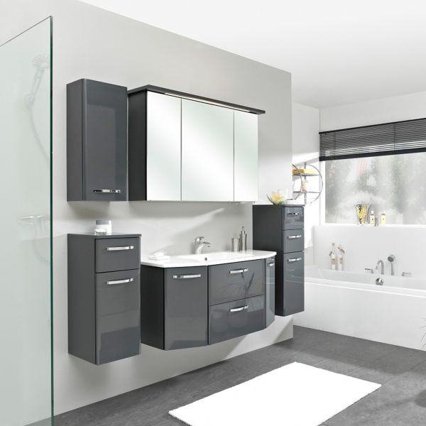 Комплект мебели для ванной комнаты с LED-светильником и минеральная раковина 327, антрацит