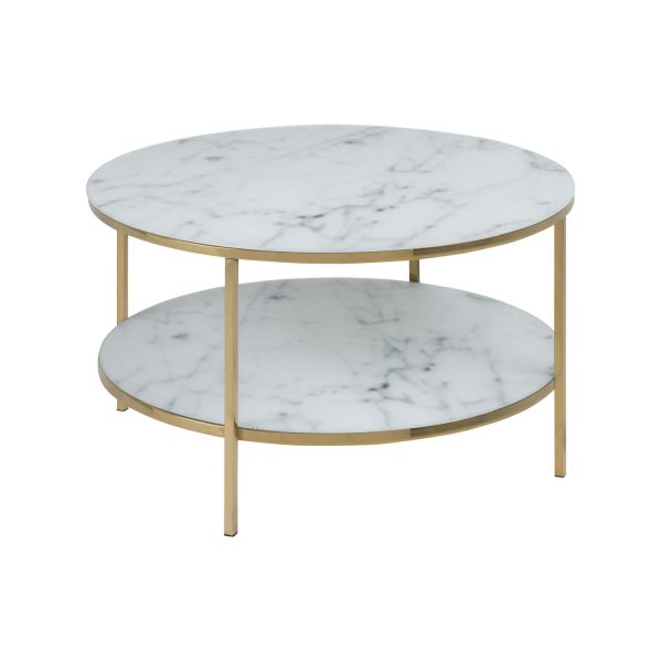 Coffee table ALISMA D80xH45cm, white marble/golden