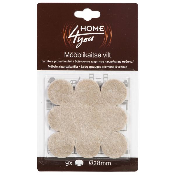 Furniture protective felt pads D28mm, 9pcs, beige