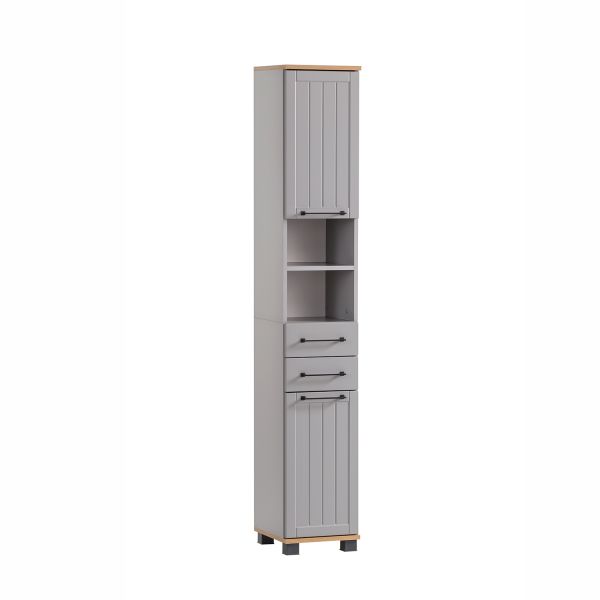 Bathroom cabinet JELDA 30x33xH181cm, oak/grey