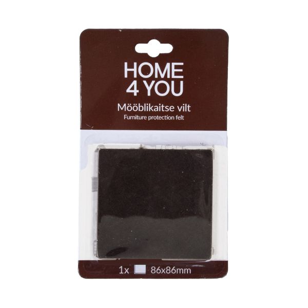 Мебельные накладки для защиты пола 86x86мм x 1шт, чёрный, войлочные